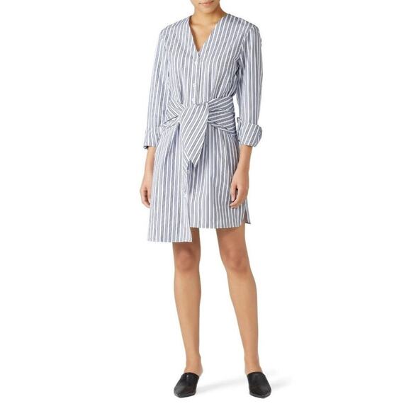 NEW NWT $475 Size 0 Womens Tibi Liam Striped Tie V-Neck Shirtdress in Blue Multi - Picture 2 of 7